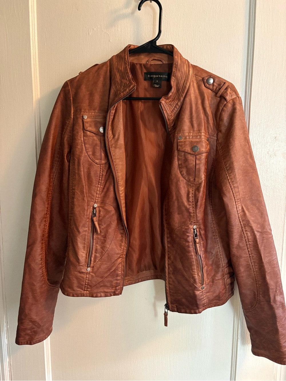 bagatelle Women's Rust Brown Faux Leather Moto Jacket